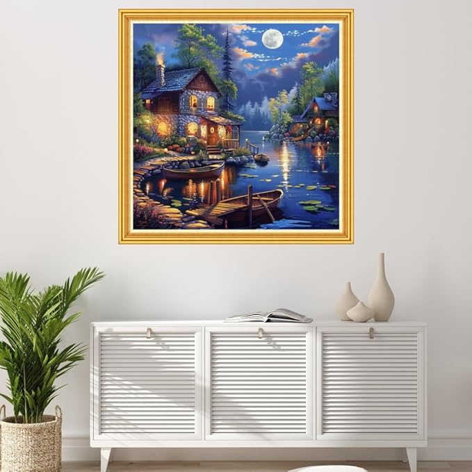 Joyhoor Stamped Cross Stitch Kits for Beginners Needlepoint Kits for Adults Embroidery Kits 11CT Counted Cross Stitch Kits Printed Embroidery Pattern-Home Night 18x18 inch