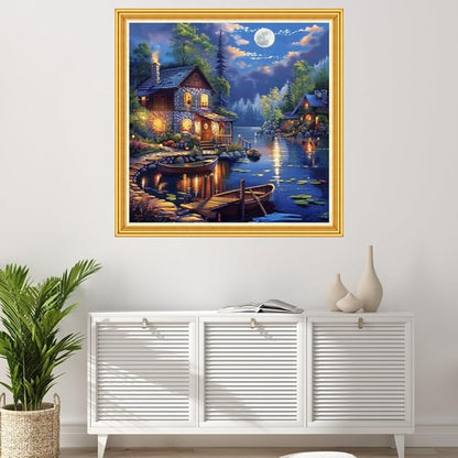 Joyhoor Stamped Cross Stitch Kits for Beginners Needlepoint Kits for Adults Embroidery Kits 11CT Counted Cross Stitch Kits Printed Embroidery Pattern-Home Night 18x18 inch