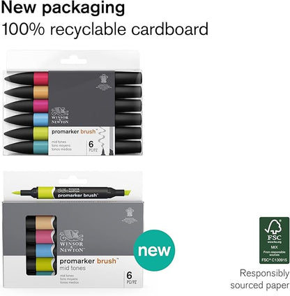 Winsor & Newton ProMarker Brush Set, 6 Count, Mid Tones