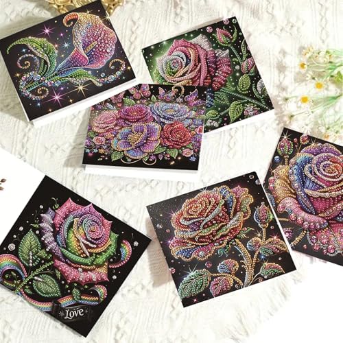 6Pcs Diamond Art Painting Cards Kit Rose Flower Greeting Cards - Image 4