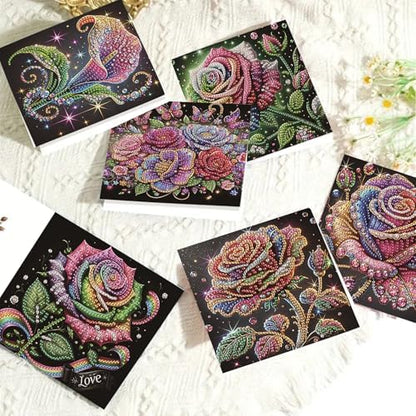 6Pcs Diamond Art Painting Cards Kit Rose Flower Greeting Cards - Image 4