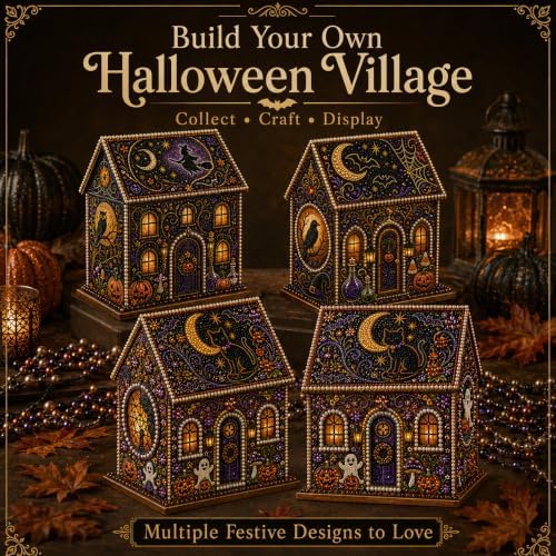 Halloween Wooden House 3D Rhinestone Diamond Art DIY Kit, for Adults, Wooden 3D House with Round Rhinestones and Pearl Accents for Hands-on Halloween Crafting and Tabletop Seasonal Decor. (Style-B) - Image 7