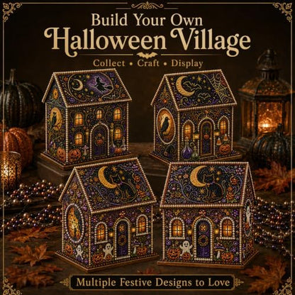 Halloween Wooden House 3D Rhinestone Diamond Art DIY Kit, for Adults, Wooden 3D House with Round Rhinestones and Pearl Accents for Hands-on Halloween Crafting and Tabletop Seasonal Decor. (Style-B) - Image 7