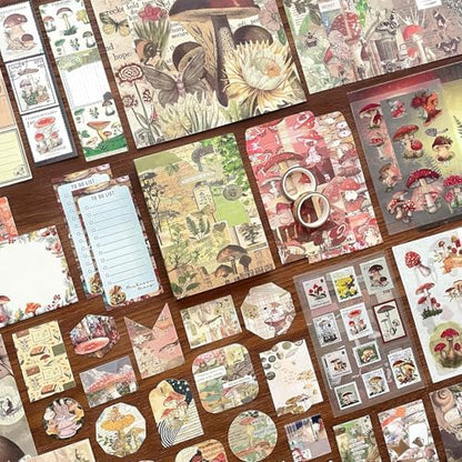 BoomTeck Vintage Scrapbooking Kit – Aesthetic Junk Journal Supplies with Scrapbook Paper, Washi Stickers, A6 Grid Notebook, DIY Craft Journaling Gift Set for Teens & Adults (Mushroom Theme) - Image 3
