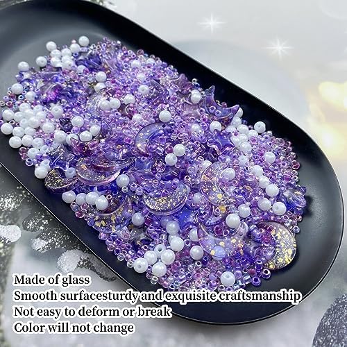 Assorted Glass Beads for Jewelry Making Multi Size Colors Glass Star Moon Seed Pearl Spacer Beads for Bracelets Necklace Earring Making(White Light Purple) - Image 3