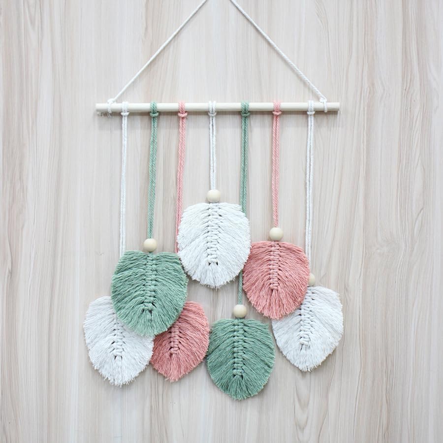 BUFANTL DIY Macrame Leaf Wall Hanging Kit for Beginners, Boho Woven Tapestry Craft Kit with Macrame Cord, Wooden Beads & Printed Instructions, Home Decor Macrame Kit for Adults - Image 4