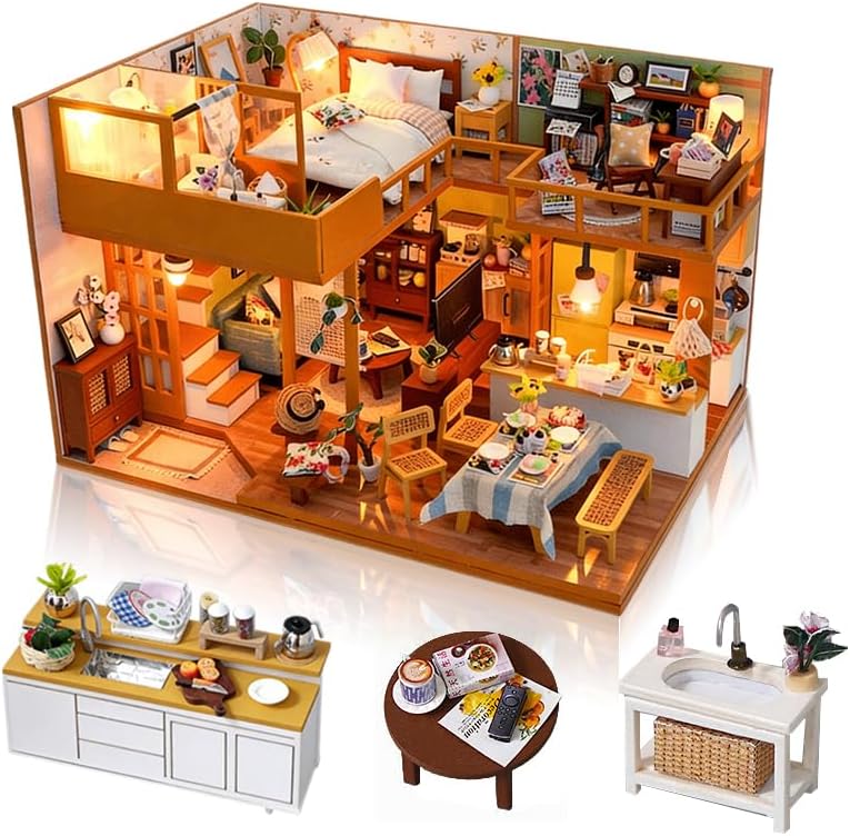 DIY Miniature Dollhouse Kit, Mini House Making Kit with Dust Cover & LED by Weservehomeforbetterlife