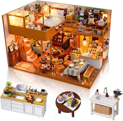 DIY Miniature Dollhouse Kit, Mini House Making Kit with Dust Cover & LED by Weservehomeforbetterlife