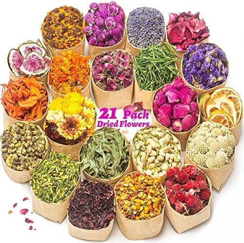 LAVEVE Dried Flowers, 21 Bags 100% Natural Dry Flower Herbs Kit for Crafts by LAVEVE