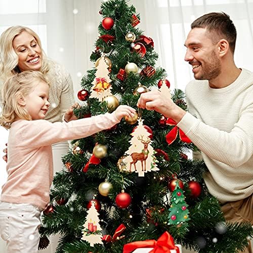 Large Size 7" Wooden Christmas Ornaments to Paint, DIY Blank Unfinished Wood Ornament for Crafts Hanging Decorations (Beige Christmas Tree) - Image 2