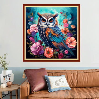 Joyhoor Stamped Cross Stitch Kits for Beginners, Needlepoint Kits for Adults, 11CT Counted Embroidery Kits-Owl Flower 18x18 inchs - Image 2