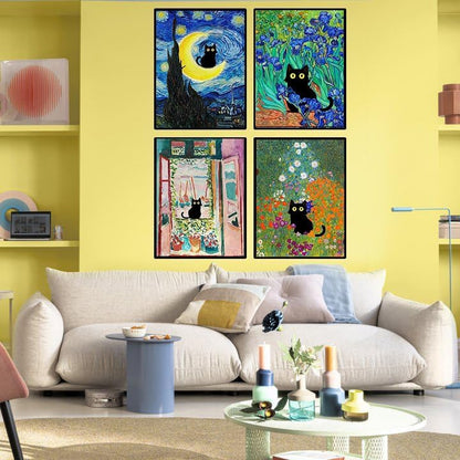 ARPADAMO Paint by Number Kits for Adults Beginners, Press Digital Easy Acrylic Black Cat 4 Pieces Paint, DIY Watercolor Paint Press Digital Kit on Canvas Home Wall Decoration Without Frame 12×16 inch - Image 7