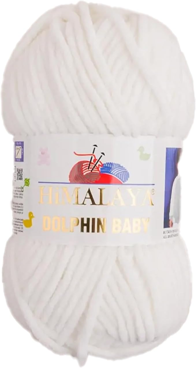 1 Skein/Pack Himalaya Dolphin Baby Chenille Yarn, Each Ball 100 gr (3.5 oz), 120 m (132 Yards), 100% Polyester, Super Bulky Baby Blanket Velvet Amigurumi Yarn, 80363 - Off White