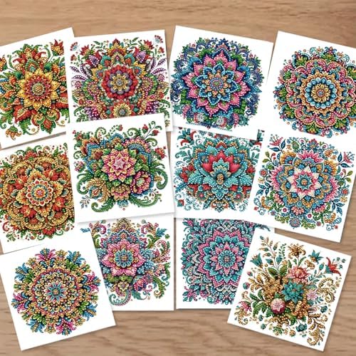 Diamond Painting Greeting Cards 12 Pack Mandala Design DIY Kit with Special Irregular Rhinestones Thick Cardboard Envelopes Included Handmade Craft for Adults Gift - Image 3
