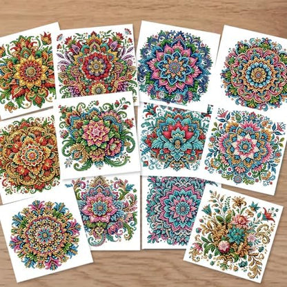 12 Packs Diamond Painting Greeting Card Kit Diamond Art Greeting Cards Special Shaped Diamond Painting Greeting Card Arts Crafts for Christmas Birthday Thanksgiving Day Holiday (Mandala) - Image 3