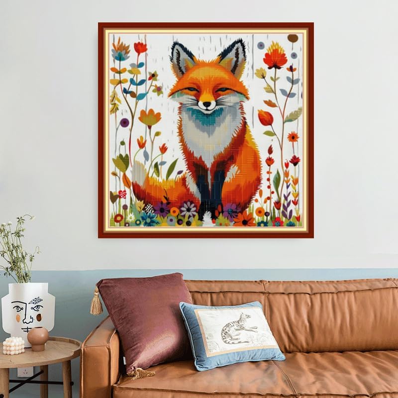 Joyhoor Stamped Cross Stitch Kits for Beginners, Needlepoint Kits for Adults, 11CT Counted Embroidery Kits-Colorful Fox 18x18 inchs - Image 2