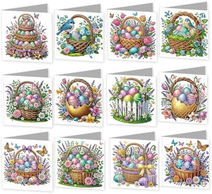 Diamond Painting Greeting Cards 12 Pack Easter Egg Basket DIY Kit with Special Shaped Rhinestones and Envelopes, Handmade Craft for Adults, Spring Holiday Gift Set by Unknown