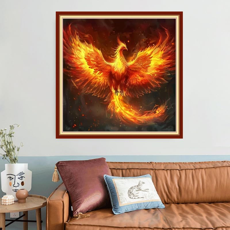 Joyhoor Stamped Cross Stitch Kits for Beginners, Needlepoint Kits for Adults, 11CT Counted Embroidery Kits-Fire Phoenix 18x18 inchs - Image 2