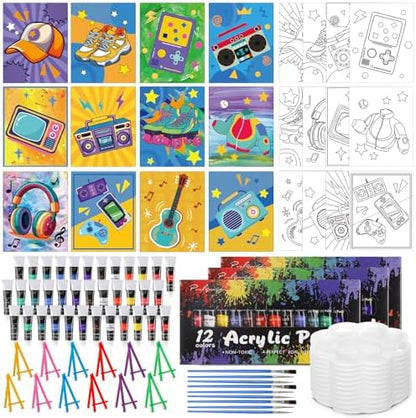 Sherr 108 Pcs Retro Time Sip and Paint Kit, Pre Drawn Canvas for Adults by Sherr