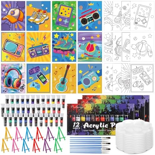 Sherr 108 Pcs Retro Time Sip and Paint Kit, Pre Drawn Canvas for Adults by Sherr