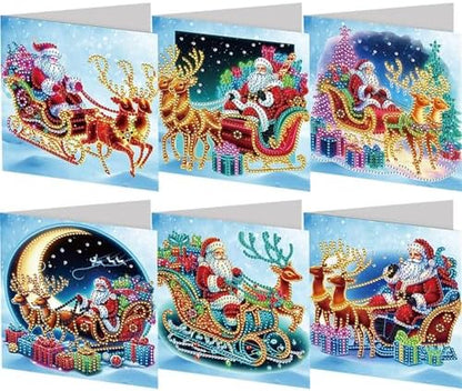 jinglinhh 6pcs Christmas Elk Santa Gifts Diamond Art Painting Greeting Cards with Envelopes, DIY Card Making Kits for Adults, Diamond Art Postcards Holiday Cards Craft Gifts by Unknown
