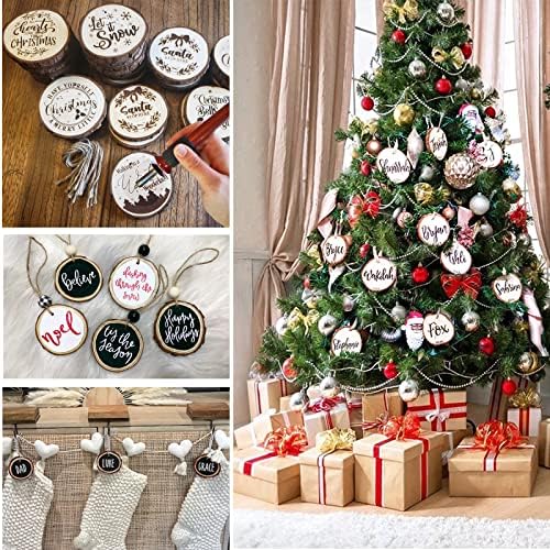 SENMUT Wood Slices 30 Pcs 3.1-3.6inch Natural Rounds Unfinished Wooden Circles Christmas Ornaments for Crafts Wood Kit Predrilled with Hole Wood Coasters, Craft Supplies for DIY and Painting - Image 6