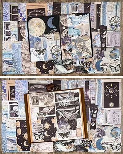 Knaid 200 Piece Vintage Ephemera Bundle - Paper & Sticker Kit for Junk Journaling, Scrapbooking, Planners, Bullet Journals, Collage, Decoupage - Black/Blue Tones - Image 7