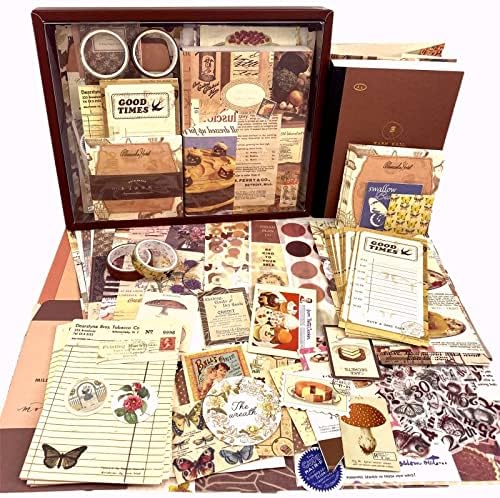 LCLAIDYDY 348 PCS Vintage Scrapbook Kit with A6 Grid Notebook, Bullet Junk Journals, DIY Gift Aesthetic Journaling Supplies for Teen Girl Women by LCLAIDYDY