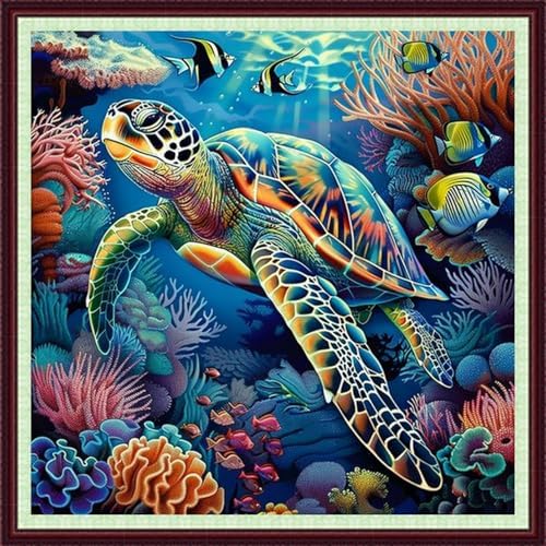 Dooxvey Cross Stitch Kits for Adults Beginners,Full Range of Cross-Stitch Stamped Kits Needlepoint Kits for Beginners Embroidery Kits 11CT Cross Stitch Patterns-sea Turtles on Seabed 18x18 inch by DooxveyStampedEmbroideryKit