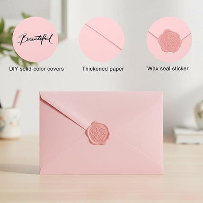 20 Pack Pink Envelopes 5x7 for Invitation, A7 Invitation Envelope with Wax Seal Sticker for Birthday, Weddings, Graduations, Greeting Cards, Baby Shower Invite