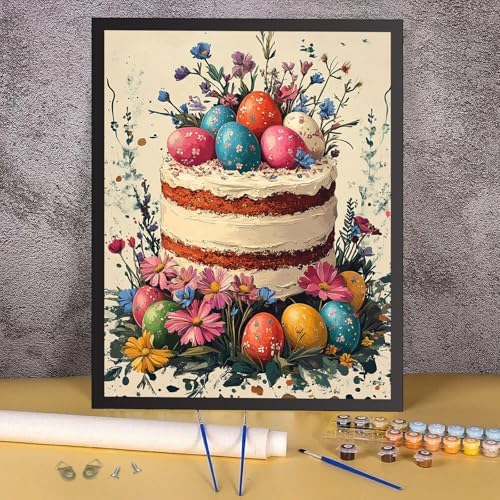 RICUVED Easter Paint by Numbers for Adults, Cake Paint by Numbers Kit for Adults Beginners, Eggs DIY Acrylic Oil Painting on Canvas Easy for Gift Home Wall Decor 16x20 Inch - Image 4