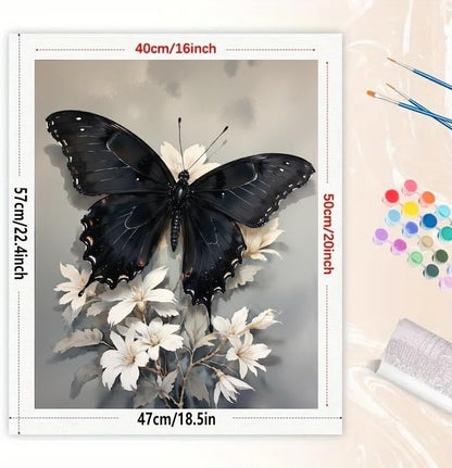 Butterfly Paint by Numbers Kit for Adults - DIY Black Butterfly on White Flowers Painting on Canvas 16x20In, Acrylic Paint Set, Suitable for Beginners, Art for Home Decoration or Gifts - Image 2
