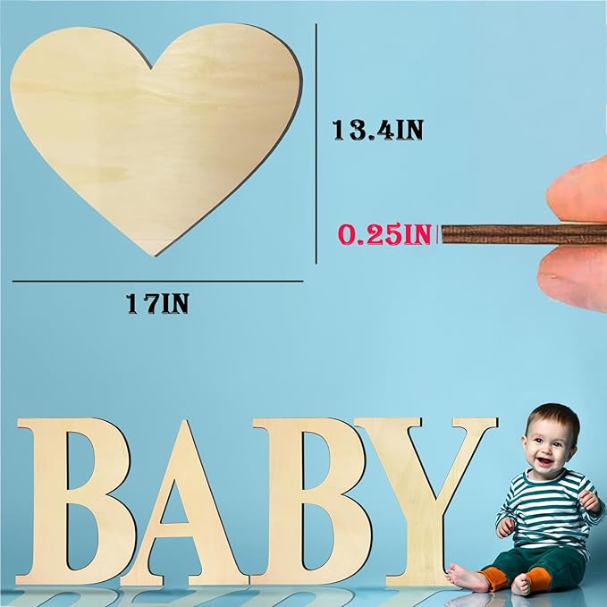 17 Inch Unfinished Wooden Love Heart Shape Craft, Blank Wood Love Sign for Home Wall Decor, Large Unpainted Wood Cutouts for Birthday,Wedding Party Decoration,Large Wooden Valentine Day Decoration