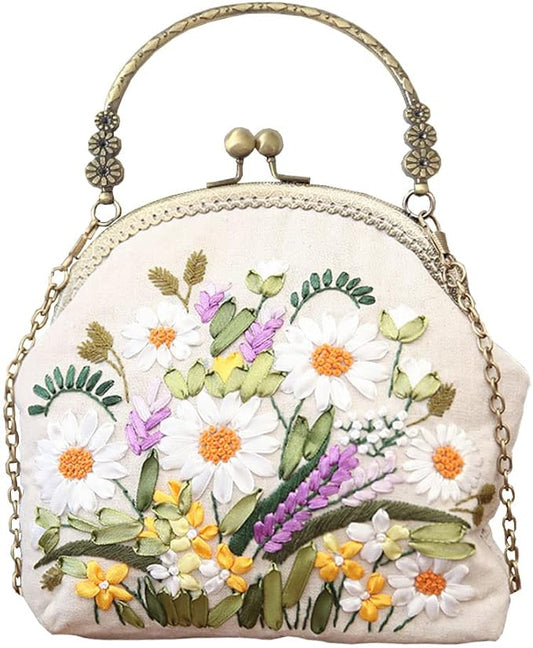 Gogobear Embroidery Coin Purse Kits for Beginners, Handmade DIY Embroidered Clutch with All Supplies, Bamboo Embroidery Hoops Star Pattern