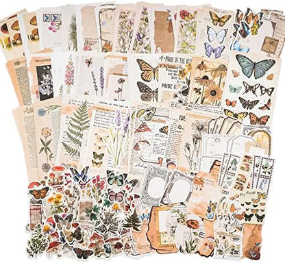 Knaid Vintage Scrapbook Supplies Pack (200 Pieces) for Junk Journal Bullet Journals Planners Botanical Paper Stickers Craft Kits Aesthetic Cottagecore Collage Album (Nature) by Knaid