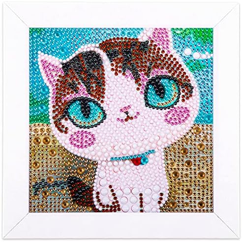 QEUOYSS Diamond Art Kit for Kids with Wooden Frame Art and Crafts for Kids Ages 6-8 -10-12 Easy to DIY Diamond Art for Kid and Adult Beginners Home Wall Decoration (uad-02 cat) by QEUOYSS