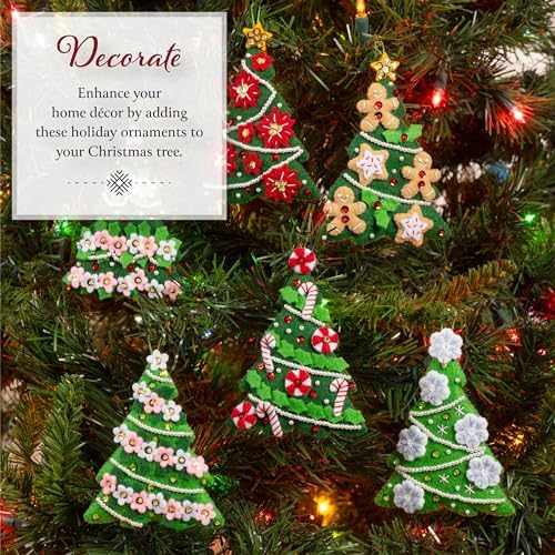 Bucilla Felt Applique 6 Piece Ornament Making Kit, Festival of Trees, Perfect for DIY Arts and Crafts Projects, 89662E - Image 4