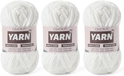 Fluffy Chenille Yarn for Crocheting - Baby Yarn for Crocheting Soft Blanket - 3 Pack of 100g/(87.4yds) Crochet Amigurumi Chunky Yarns - Super Bulky 5 Velvet Yarns (3 Snow White)
