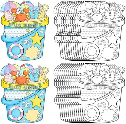 Sereliy 24 Pcs Summer Coloring Wreath Crafts, Color Your Own Bucket Crafts, DIY Paper Wreath for Summer Home Activities Games. (Bucket) by Sereliy