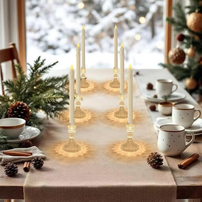 Flameless Taper Candles with Diamond Base Light - Hexagon Glass Holder, Remote Timer & Dimmer 2AA Battery Operated 500+ Hours for Thanksgiving/Xmas Decor, Wedding Centerpiece (Ivory, 2 Pack)