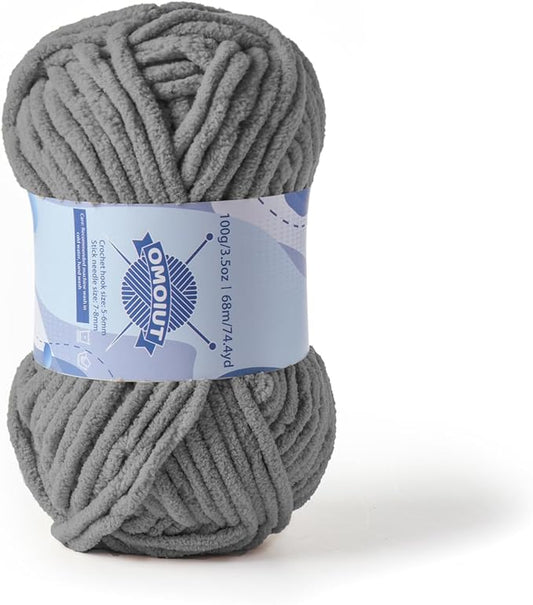 Chunky Chenille Yarn for Crocheting，Baby Yarn for Crocheting Soft Blankets，Bulky Yarns for Crochet Amigurumi，100g (74.3yds) Fluffy Velvet Yarns for Hand Knitting (Dark Gray)