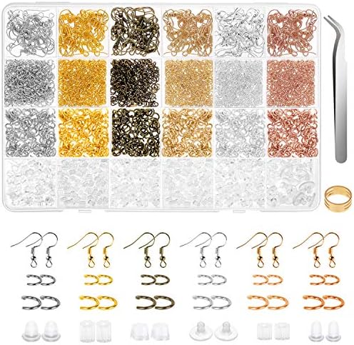 Anezus 1900 Pcs Earring Making Kit with Jewelry Hooks, Fish Hook Earrings, Backs, Jump Rings for Repair, Gifts by anezus