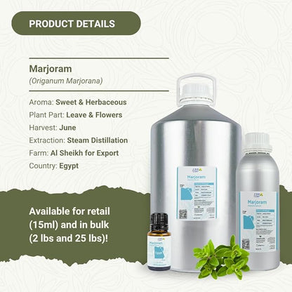 Nature Packaged Marjoram Essential Oil - Direct from Al Sheikh for Export Egypt - Steam Distilled - Aceite de Mejorana for Aromatherapy, Massage, Diffuser, DIY Candle and Soap Making - 2lbs