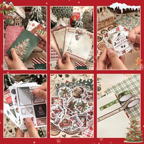 Christmas Scrapbooking Supplies Kit, Aesthetic New Year Festival Scrapbook Kits for Bullet Junk Journal, Stationery, Notebook, DIY Cute Journaling Supplies, Craft Christma Gift for Teen Girl Women - Image 3