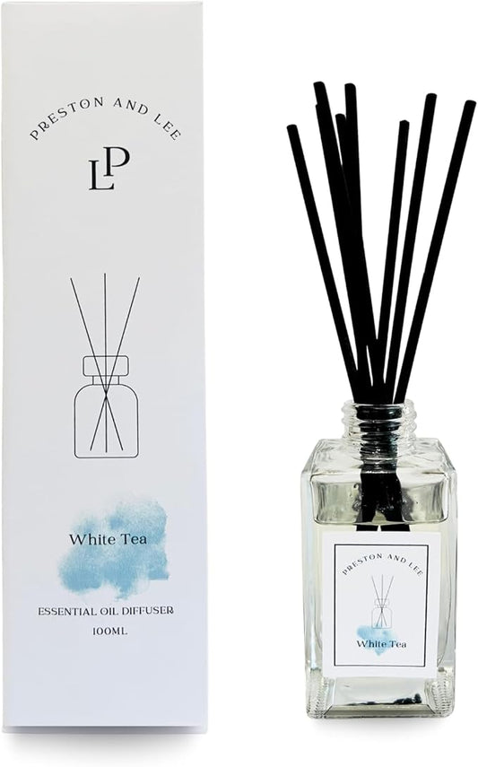 Preston and Lee Reed Diffuser Set | 100 ml (3.4 fl oz) White Tea Scent | Reed Diffuser Set | Aromatherapy Diffusers | Natural Reed Diffuser Oil for Home and Spa Fragrance