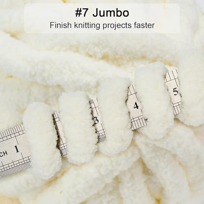 ERLYEEN Chenille Chunky Yarn Super Bulky Soft Thick Fluffy Jumbo Giant Washable Polyester Big Yarn DIY for Arm Knit Blanket Cushion Bed Sofa Home Decor,Milk White,2.2LB