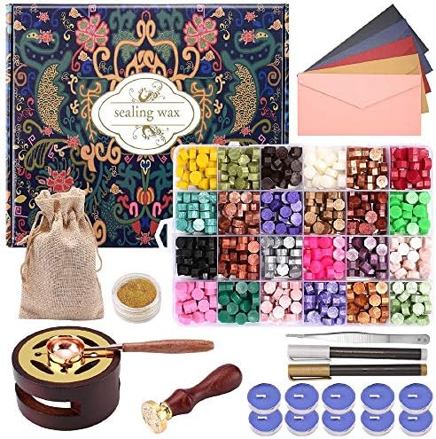 Wax Seal Stamp Kit - 24 Colors, 624 Pcs Stamp Beads, Sealing Wax Warmer, Metallic Pen & Envelope, Gift & Decoration Set by onlyprovidegoodwaxsealsandstamps