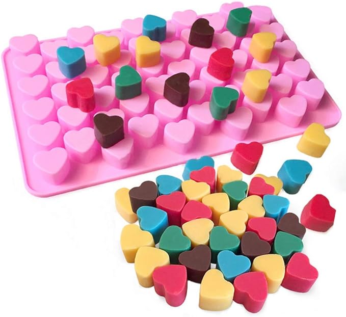 Pimoys Silicone Moulds for Wax Melts with Dropper 55 Heart Mould Sweet Moulds Mini Candy Molds Silicone Shape for Love Chocolate Soap Jelly Melts Gummy DIY