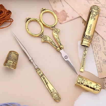 BUTUZE Embroidery Scissors Kit,European Antique Vintage Sewing Kit,Complete Vintage Sewing Tools with Embroidery Scissors,Original Case,Sewing Needle Case,Awl for Sewing,Craft,Needlework