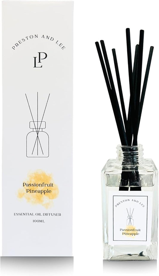 Preston and Lee Reed Diffuser Set | 100 ml (3.4 fl oz) Passionfruit and Pineapple Scent | Reed Diffuser Set | Aromatherapy Diffusers | Natural Reed Diffuser Oil for Home and Spa Fragrance
